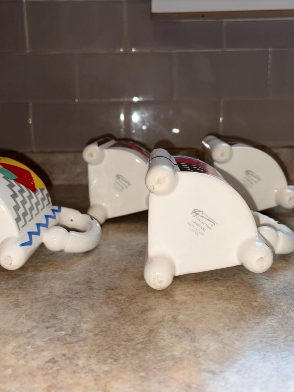 RARE 1980s POSTMODERN KATO KOGEI FUJIMORI CARNIVAL MUGS - SET OF 4